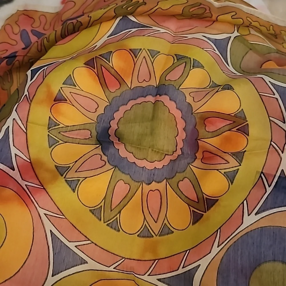 Vintage 1960s Mod Lightweight Semi-sheer Square Scarf